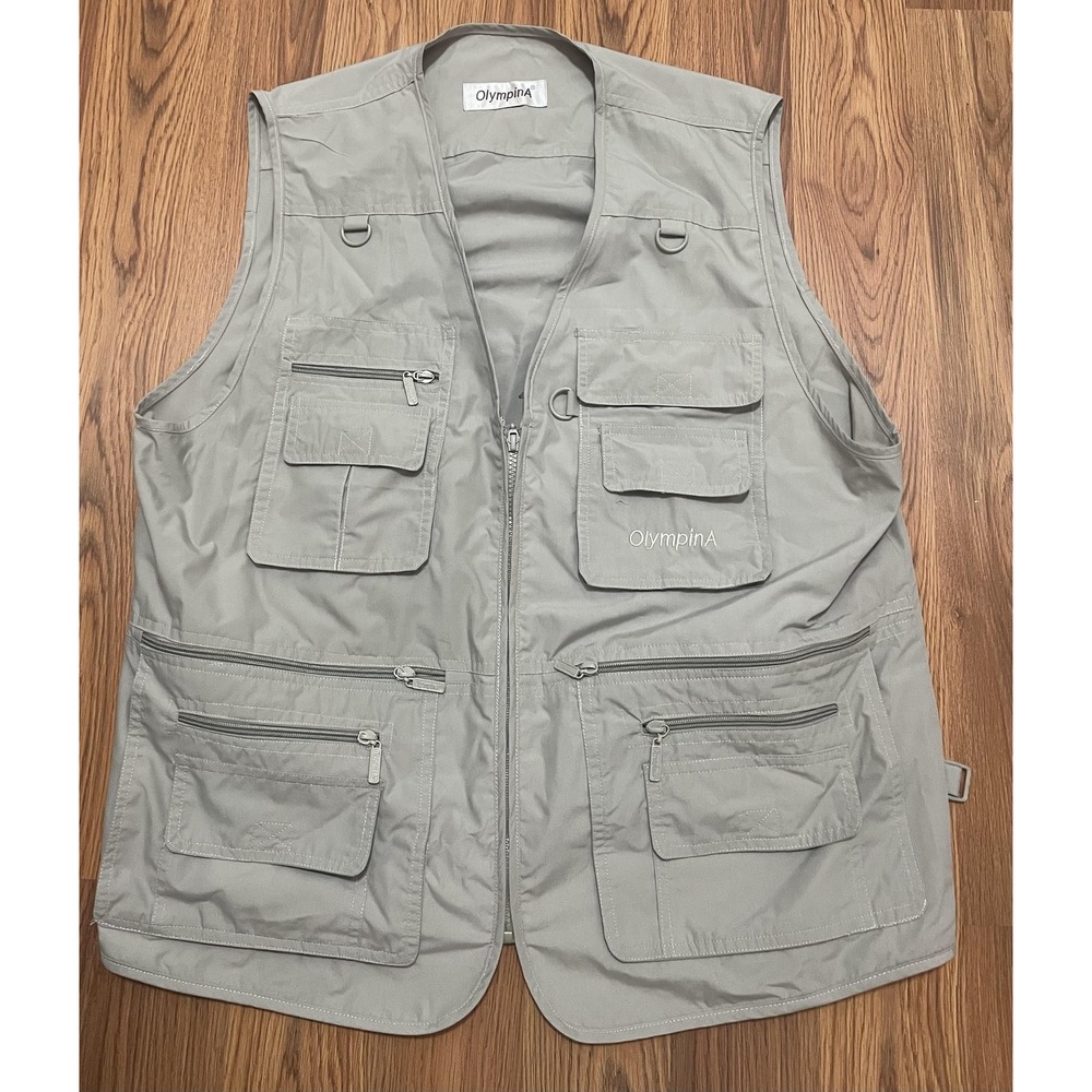 OlympinA Utility Vest Mens Extra Large Multi Pocket Zip Front